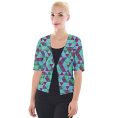 Retro Teal Green Geometric Pattern Cropped Button Cardigan