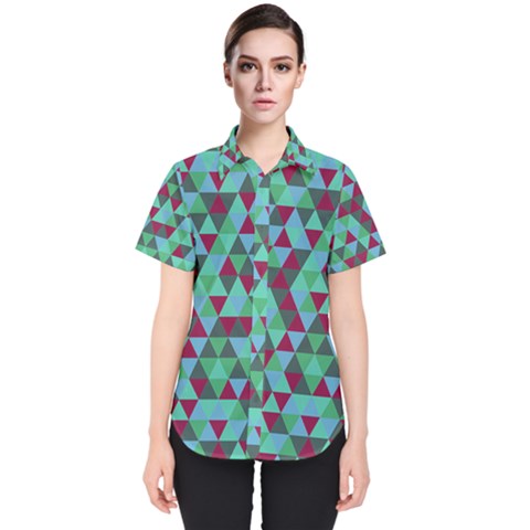 Retro Teal Green Geometric Pattern Women s Short Sleeve Shirt by snowwhitegirl