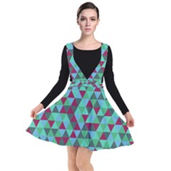 Retro Teal Green Geometric Pattern Plunge Pinafore Dress