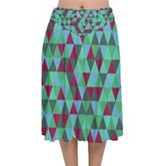 Retro Teal Green Geometric Pattern Velvet Flared Midi Skirt by snowwhitegirl