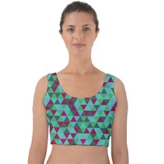 Retro Teal Green Geometric Pattern Velvet Crop Top