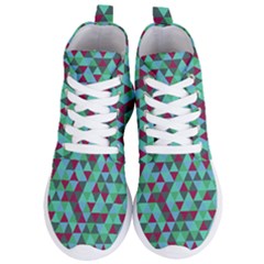 Retro Teal Green Geometric Pattern Women s Lightweight High Top Sneakers