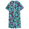 Retro Teal Green Geometric Pattern Kids  Boyleg Half Suit Swimwear View2