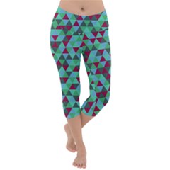 Retro Teal Green Geometric Pattern Lightweight Velour Capri Yoga Leggings