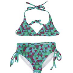 Retro Teal Green Geometric Pattern Kids  Classic Bikini Set