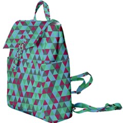 Retro Teal Green Geometric Pattern Buckle Everyday Backpack