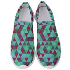 Retro Teal Green Geometric Pattern Men s Slip On Sneakers