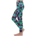 Retro Teal Green Geometric Pattern Kids  Lightweight Velour Leggings View2