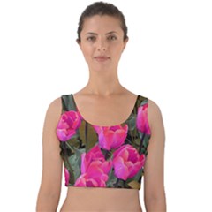 Pink Tulips Velvet Crop Top