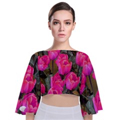 Pink Tulips Tie Back Butterfly Sleeve Chiffon Top