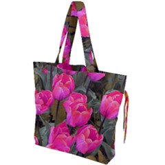 Pink Tulips Drawstring Tote Bag