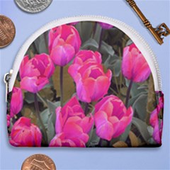 Pink Tulips Horseshoe Style Canvas Pouch