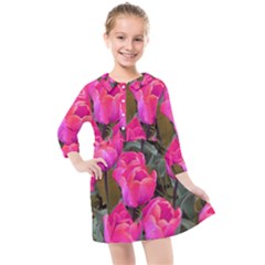 Pink Tulips Kids  Quarter Sleeve Shirt Dress