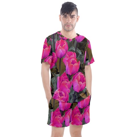 Pink Tulips Men s Mesh Tee And Shorts Set by snowwhitegirl