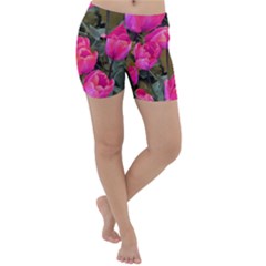 Pink Tulips Lightweight Velour Yoga Shorts