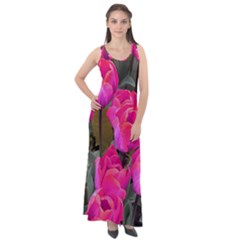 Pink Tulips Sleeveless Velour Maxi Dress