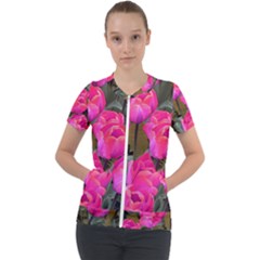 Pink Tulips Short Sleeve Zip Up Jacket