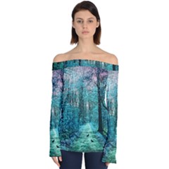 Blue Forest Off Shoulder Long Sleeve Top