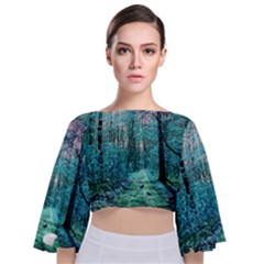 Blue Forest Tie Back Butterfly Sleeve Chiffon Top