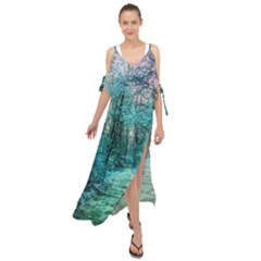 Blue Forest Maxi Chiffon Cover Up Dress