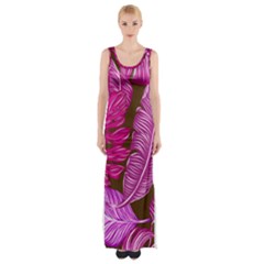 Tropical Pink Leaves Maxi Thigh Split Dress by snowwhitegirl