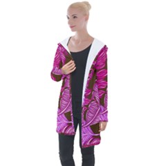 Tropical Pink Leaves Longline Hooded Cardigan