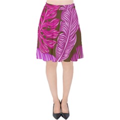 Tropical Pink Leaves Velvet High Waist Skirt by snowwhitegirl