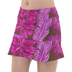 Tropical Pink Leaves Tennis Skirt