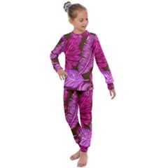 Tropical Pink Leaves Kids  Long Sleeve Set 