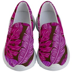 Tropical Pink Leaves Kids  Lightweight Slip Ons