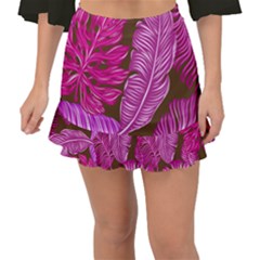 Tropical Pink Leaves Fishtail Mini Chiffon Skirt