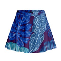 Tropical Blue Leaves Mini Flare Skirt