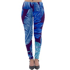 Tropical Blue Leaves Lightweight Velour Leggings by snowwhitegirl