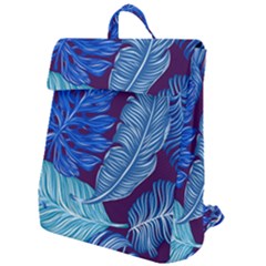 Tropical Blue Leaves Flap Top Backpack