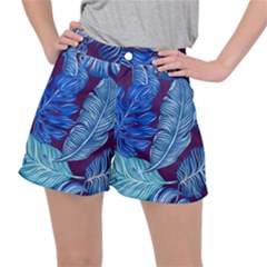 Tropical Blue Leaves Stretch Ripstop Shorts