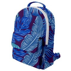 Tropical Blue Leaves Flap Pocket Backpack (small)