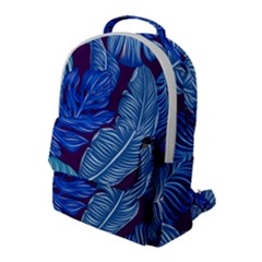 Tropical Blue Leaves Flap Pocket Backpack (large)