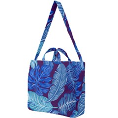 Tropical Blue Leaves Square Shoulder Tote Bag by snowwhitegirl