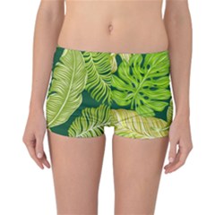 Tropical Green Leaves Reversible Boyleg Bikini Bottoms by snowwhitegirl