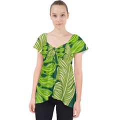 Tropical Green Leaves Lace Front Dolly Top by snowwhitegirl