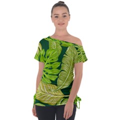 Tropical Green Leaves Tie-up Tee