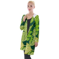 Tropical Green Leaves Hooded Pocket Cardigan