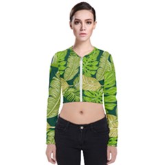 Tropical Green Leaves Long Sleeve Zip Up Bomber Jacket by snowwhitegirl