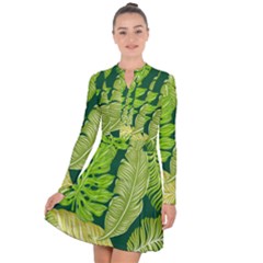 Tropical Green Leaves Long Sleeve Panel Dress