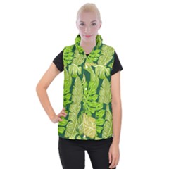 Tropical Green Leaves Women s Button Up Vest