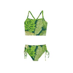 Tropical Green Leaves Girls  Tankini Swimsuit