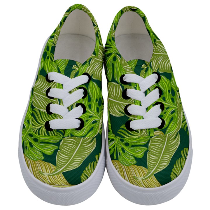 Tropical Green Leaves Kids  Classic Low Top Sneakers