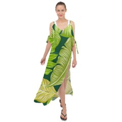 Tropical Green Leaves Maxi Chiffon Cover Up Dress