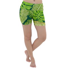 Tropical Green Leaves Lightweight Velour Yoga Shorts