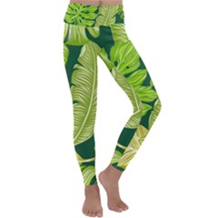 Tropical Green Leaves Kids  Lightweight Velour Classic Yoga Leggings by snowwhitegirl